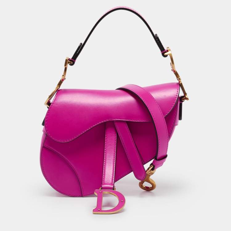 Pre Owned Dior Pink Leather Mini Saddle Bag