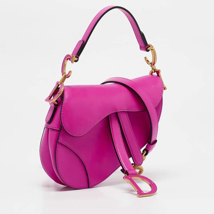 Pre Owned Dior Pink Leather Mini Saddle Bag