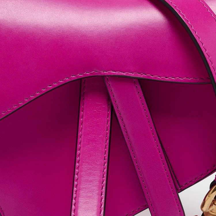 Pre Owned Dior Pink Leather Mini Saddle Bag