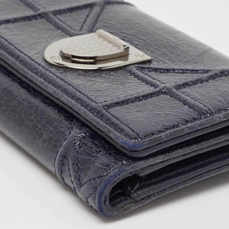Pre Owned Dior Navy Blue Patent Leather Diorama Trifold Wallet