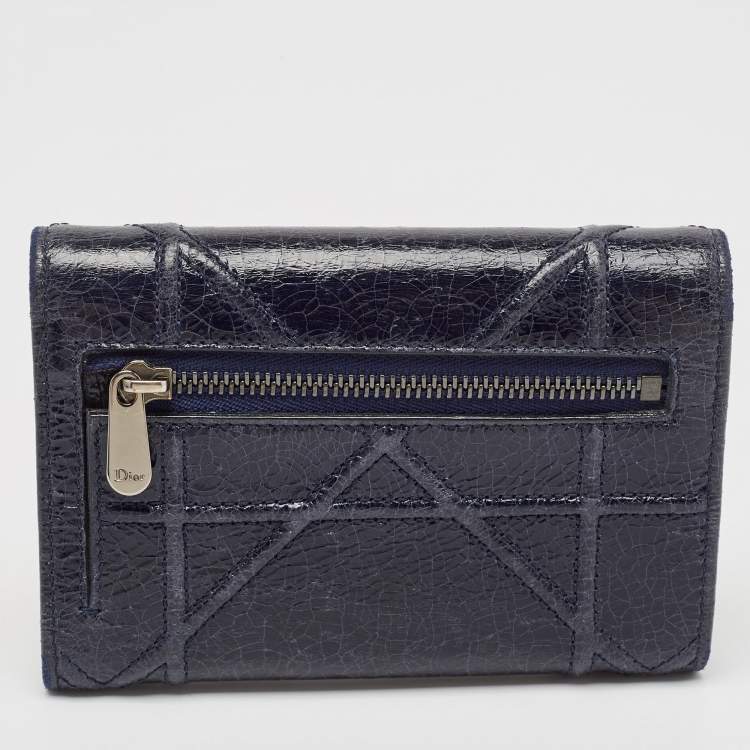 Pre Owned Dior Navy Blue Patent Leather Diorama Trifold Wallet