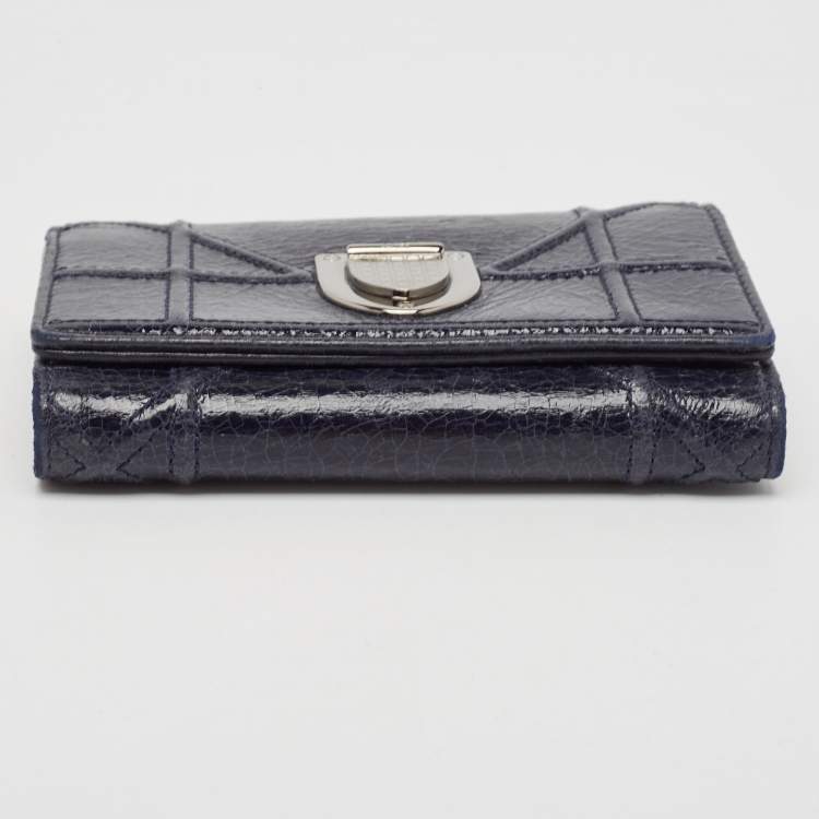 Pre Owned Dior Navy Blue Patent Leather Diorama Trifold Wallet