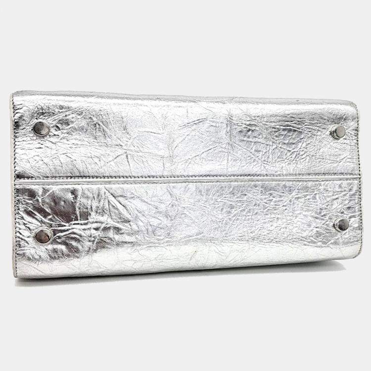 Pre Owned Dior Silver Laminated Leather Medium Diorever Bag