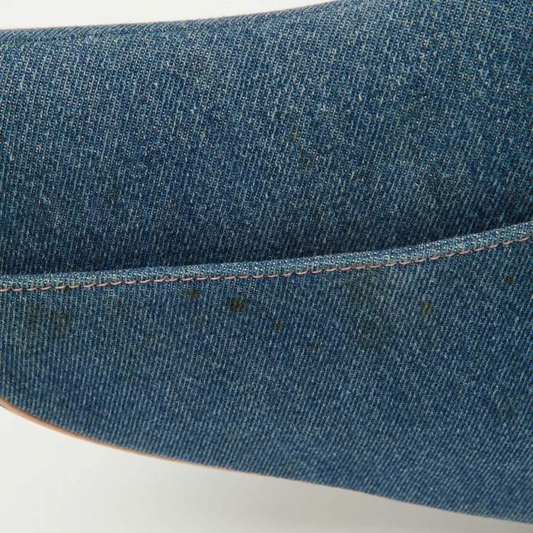 Pre Owned Dior Blue/Beige Denim and Leather Saddle Bag