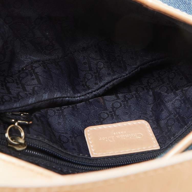 Pre Owned Dior Blue/Beige Denim and Leather Saddle Bag