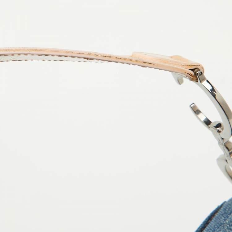 Pre Owned Dior Blue/Beige Denim and Leather Saddle Bag