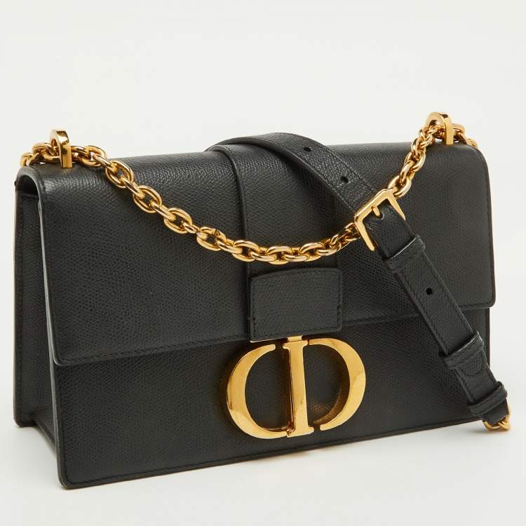 Pre Owned Dior Dark Grey Leather Small 30 Montaigne Flap Shoulder Bag