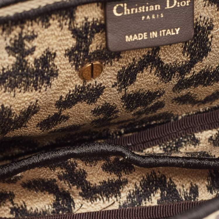 Pre Owned Dior Black/Cream Leopard Print Canvas Embroidered Saddle Bag