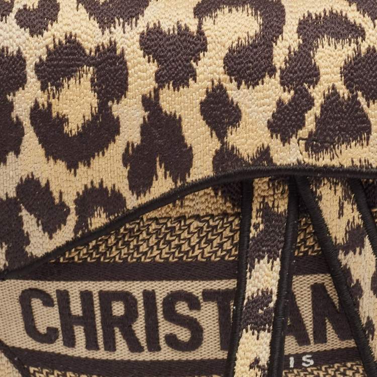 Pre Owned Dior Black/Cream Leopard Print Canvas Embroidered Saddle Bag