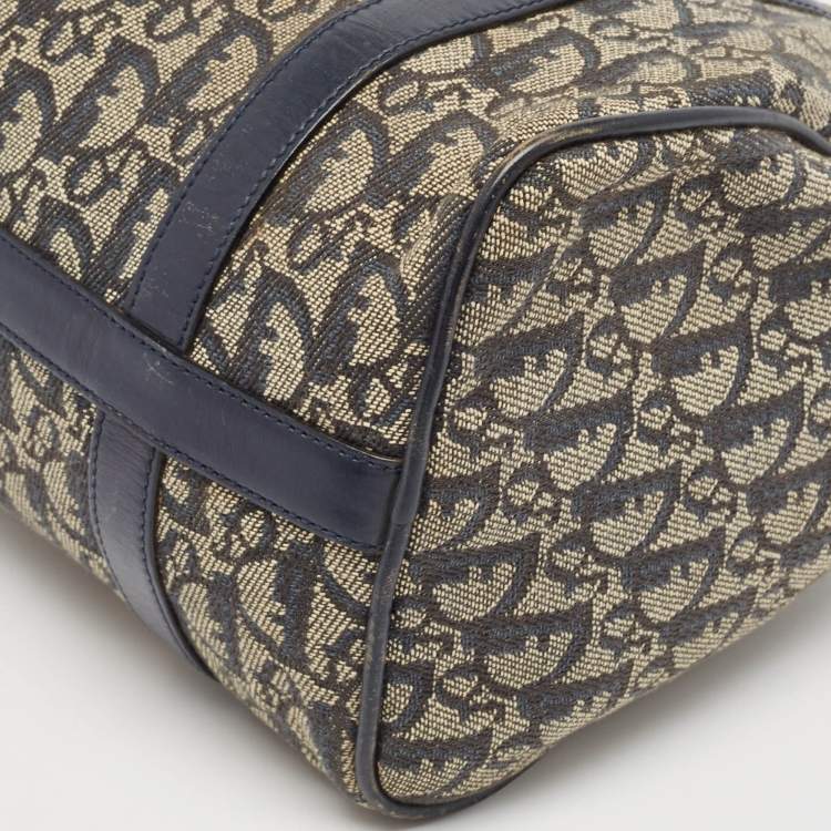 Pre Owned Dior Navy Blue Oblique Canvas and Leather Boston Bag