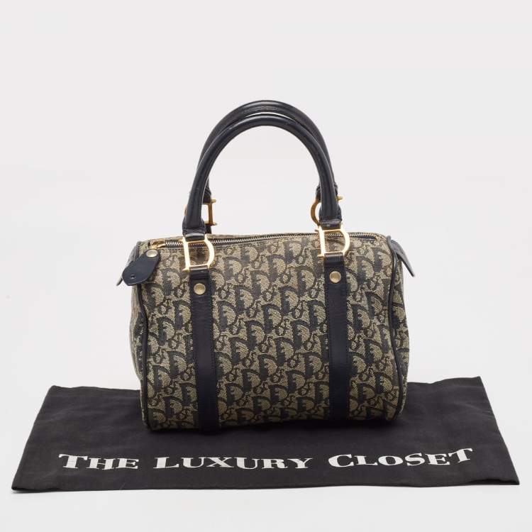 Pre Owned Dior Navy Blue Oblique Canvas and Leather Boston Bag