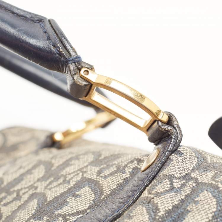 Pre Owned Dior Navy Blue Oblique Canvas and Leather Boston Bag