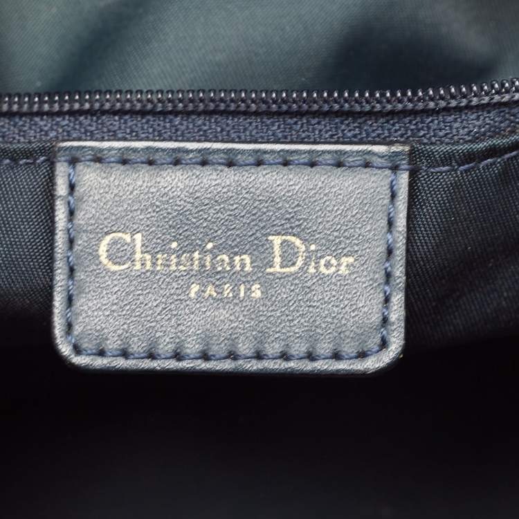 Pre Owned Dior Navy Blue Oblique Canvas and Leather Boston Bag