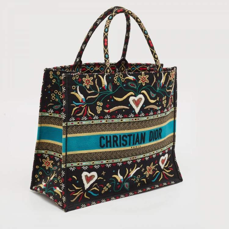Pre Owned Dior Multicolor Embroidered Canvas Large Flowers Heart Book Tote