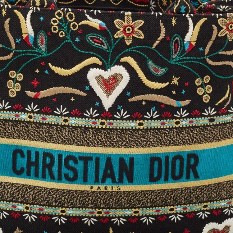 Pre Owned Dior Multicolor Embroidered Canvas Large Flowers Heart Book Tote
