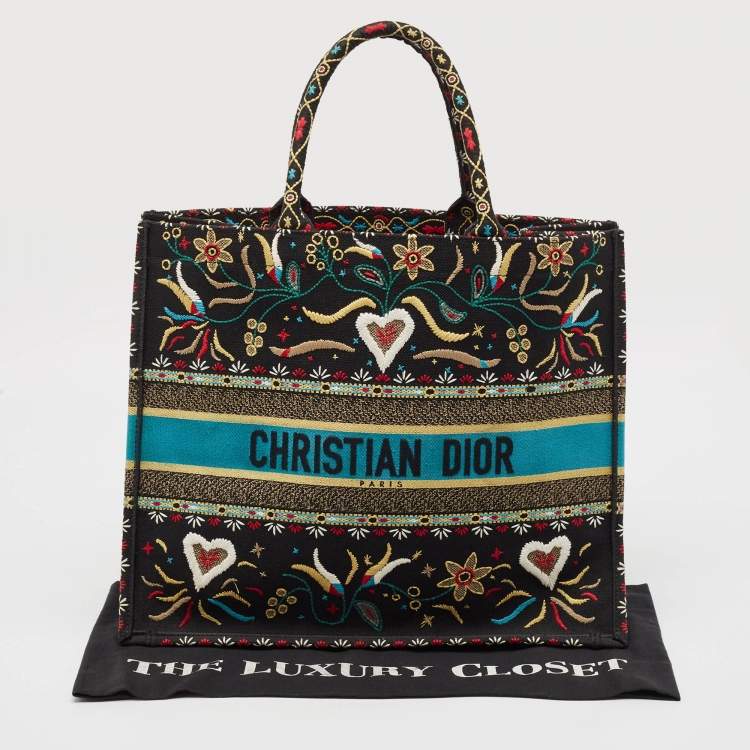 Pre Owned Dior Multicolor Embroidered Canvas Large Flowers Heart Book Tote