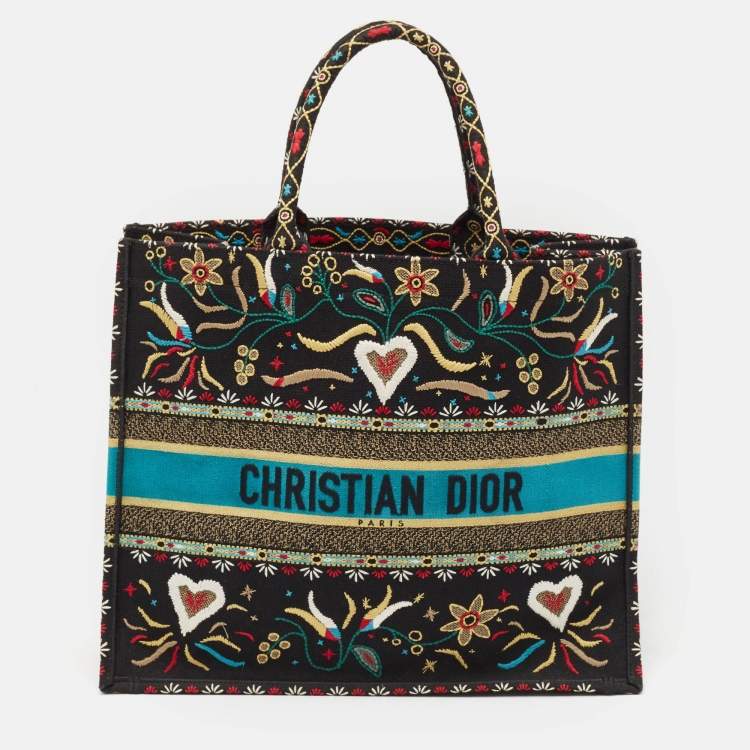 Pre Owned Dior Multicolor Embroidered Canvas Large Flowers Heart Book Tote