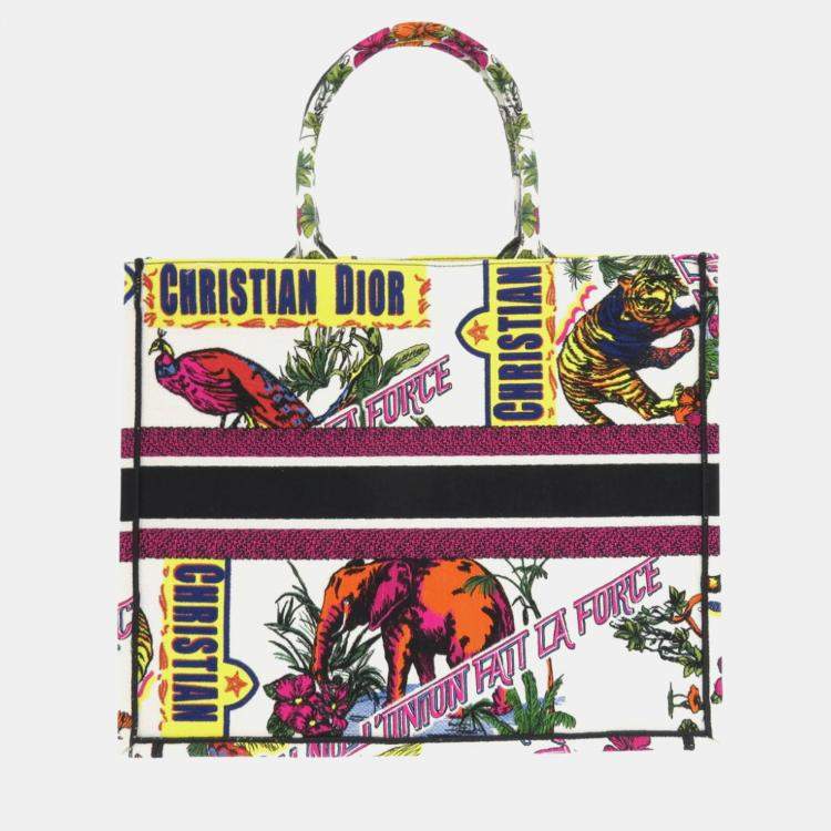 Pre Owned Christian Dior White Canvas Book Large Tote Bag