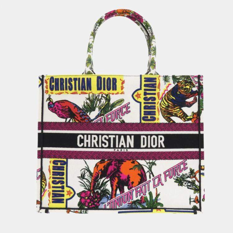 Pre Owned Christian Dior White Canvas Book Large Tote Bag