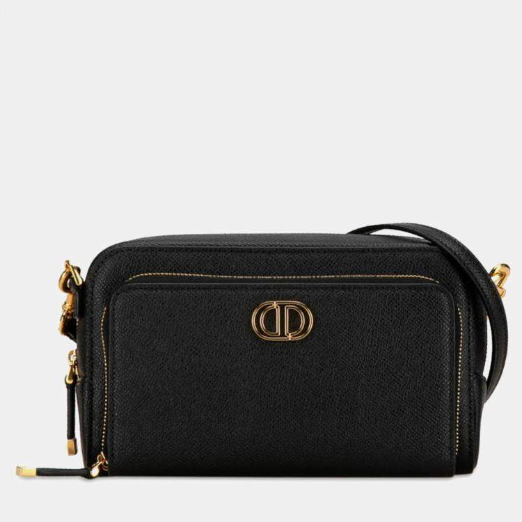 Pre Owned Christian Dior Black Leather Caro Double Pouch Shoulder Bag