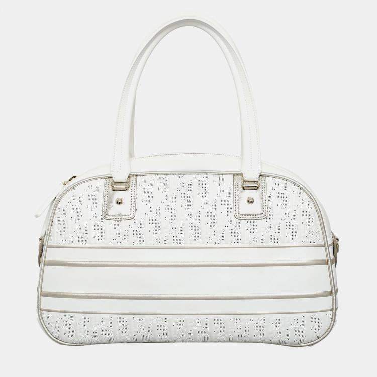 Pre Owned Christian  Dior White Canvas Medium Vibe Bowling Bag