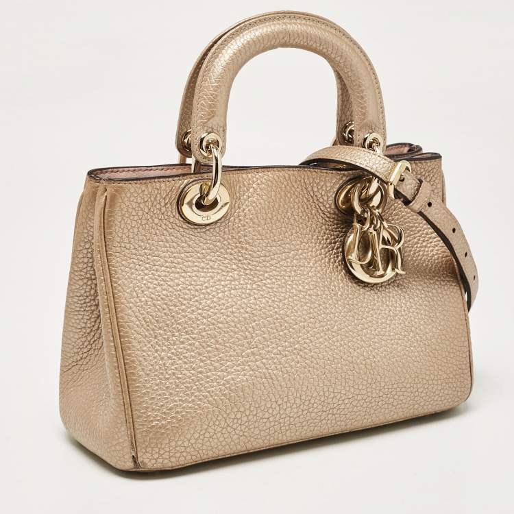 Pre Owned Dior Gold Leather Mini Diorissimo Tote