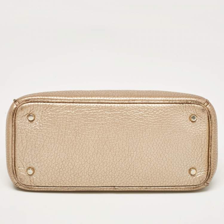 Pre Owned Dior Gold Leather Mini Diorissimo Tote