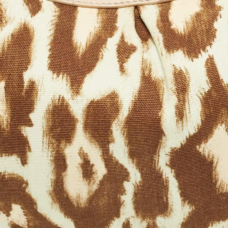 Pre Owned Dior Beige/Light Brown Leopard Print Canvas and Leather Buckle Handle Hobo