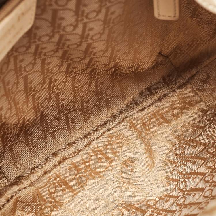 Pre Owned Dior Beige/Light Brown Leopard Print Canvas and Leather Buckle Handle Hobo