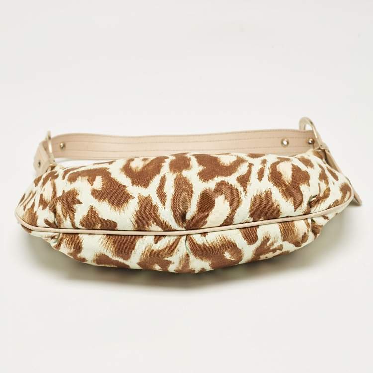 Pre Owned Dior Beige/Light Brown Leopard Print Canvas and Leather Buckle Handle Hobo