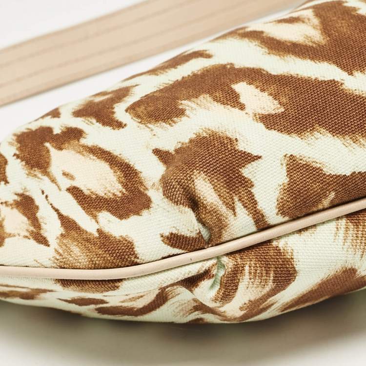 Pre Owned Dior Beige/Light Brown Leopard Print Canvas and Leather Buckle Handle Hobo