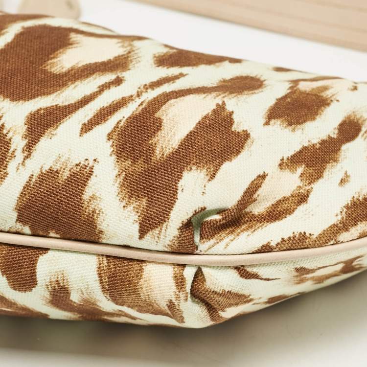 Pre Owned Dior Beige/Light Brown Leopard Print Canvas and Leather Buckle Handle Hobo