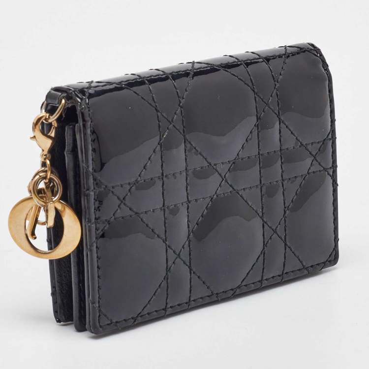 Pre Owned Dior Black Cannage Patent Leather Lady Dior Card Case