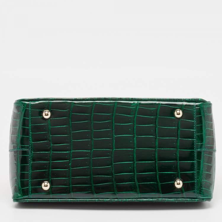 Pre Owned Dior Green Crocodile Babe Top Handle Bag