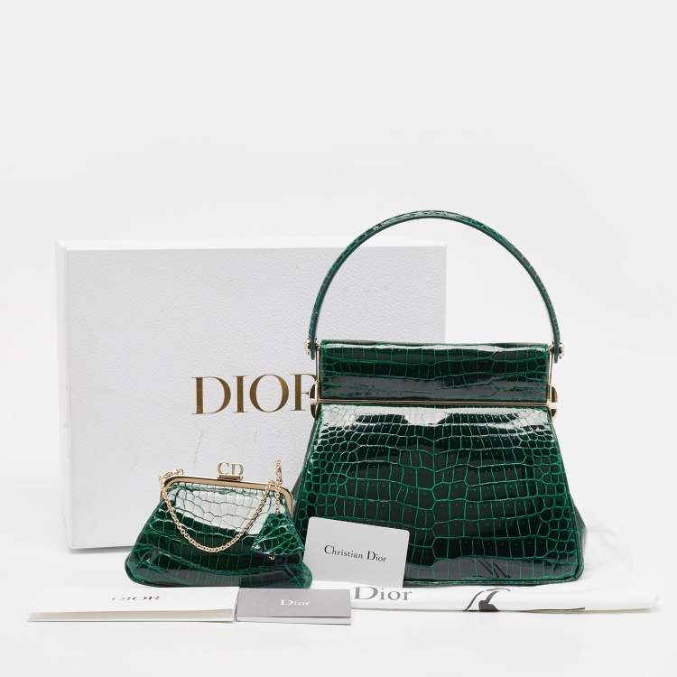 Pre Owned Dior Green Crocodile Babe Top Handle Bag