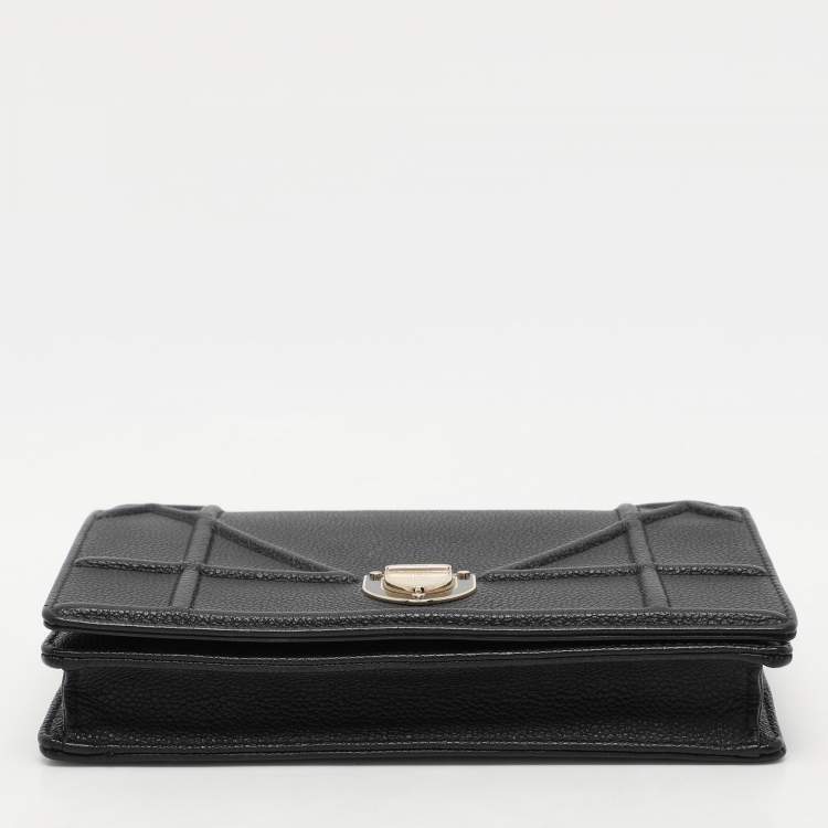 Pre Owned Dior Black Leather Diorama Wallet on Chain