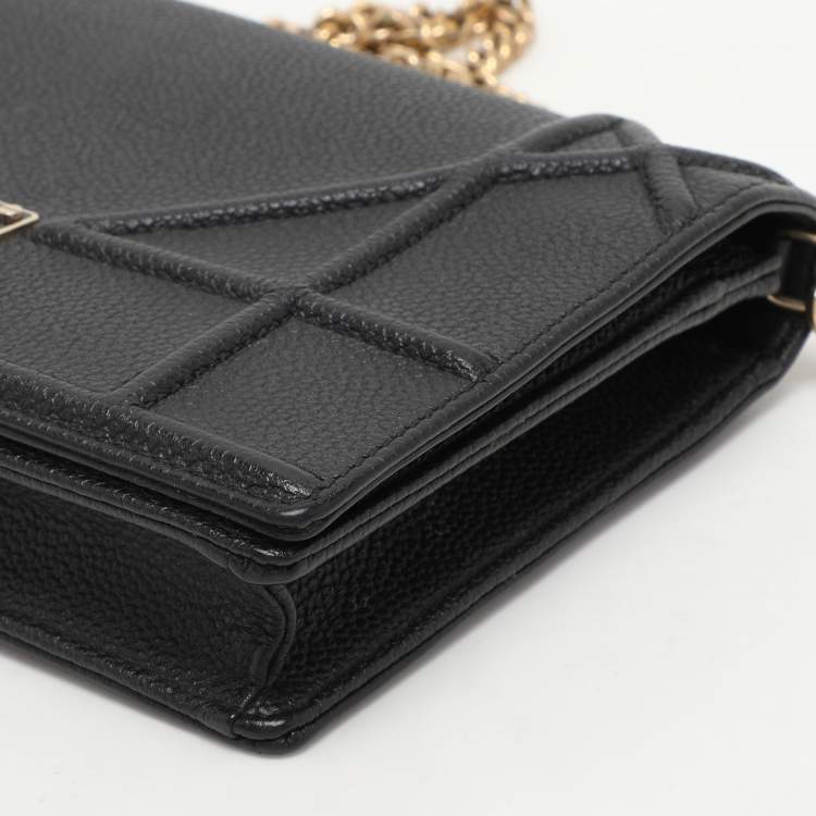 Pre Owned Dior Black Leather Diorama Wallet on Chain