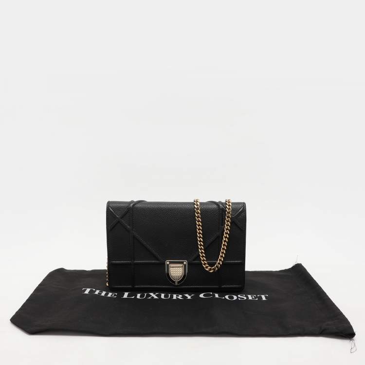 Pre Owned Dior Black Leather Diorama Wallet on Chain