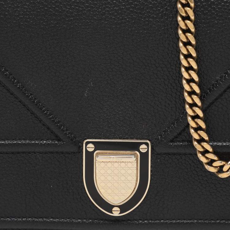 Pre Owned Dior Black Leather Diorama Wallet on Chain