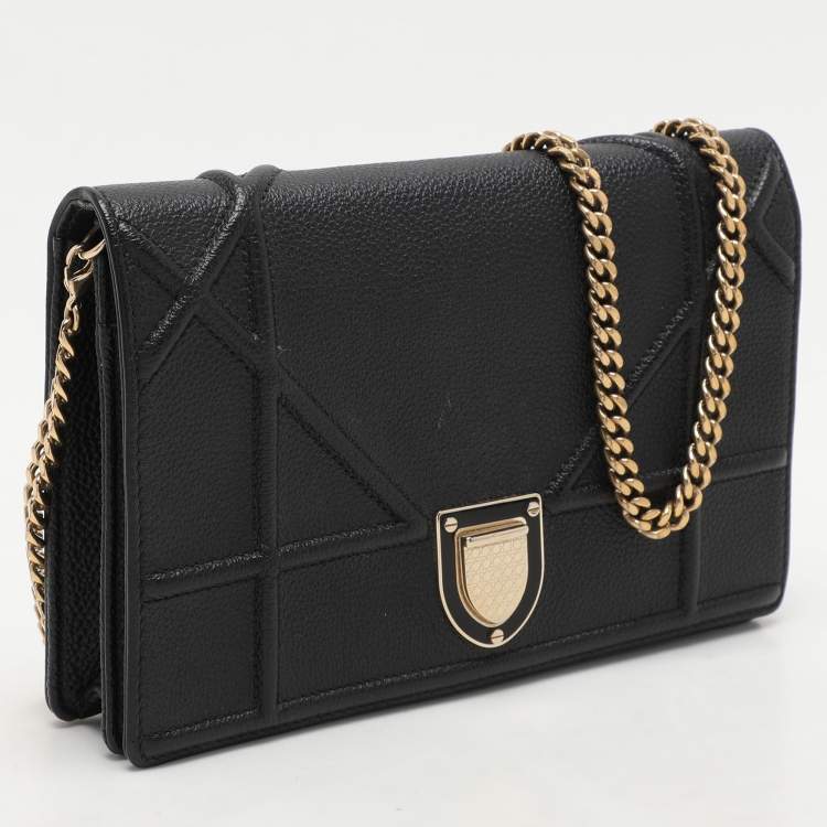 Pre Owned Dior Black Leather Diorama Wallet on Chain