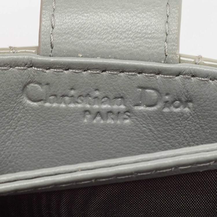 Pre Owned Dior Grey Cannage Patent Leather Lady Dior 5 Gusset Card Holder