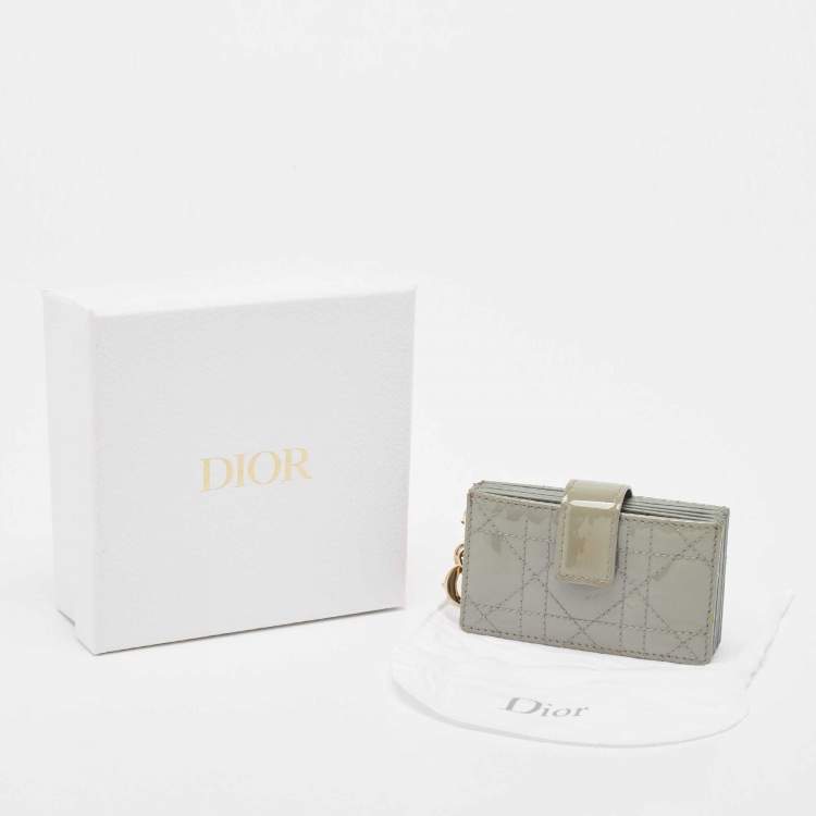 Pre Owned Dior Grey Cannage Patent Leather Lady Dior 5 Gusset Card Holder