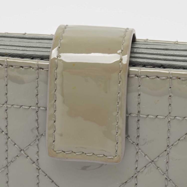 Pre Owned Dior Grey Cannage Patent Leather Lady Dior 5 Gusset Card Holder
