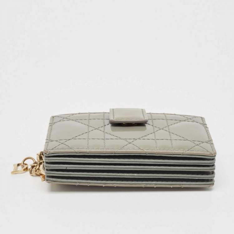 Pre Owned Dior Grey Cannage Patent Leather Lady Dior 5 Gusset Card Holder