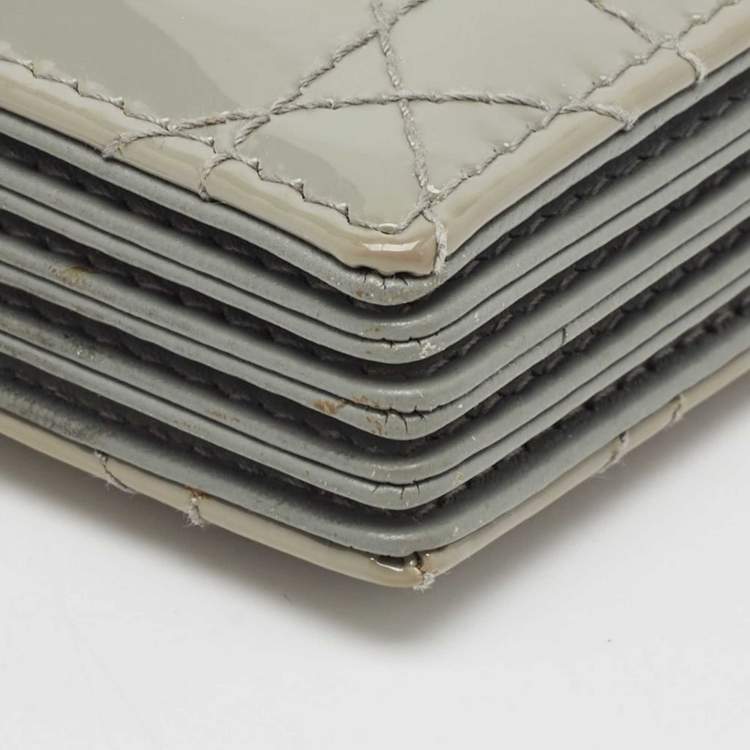Pre Owned Dior Grey Cannage Patent Leather Lady Dior 5 Gusset Card Holder