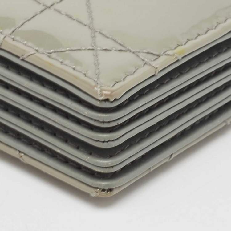 Pre Owned Dior Grey Cannage Patent Leather Lady Dior 5 Gusset Card Holder