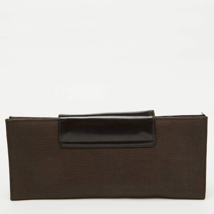 Pre Owned Dior Dark Brown Canvas and Leather Vintage Flap Clutch