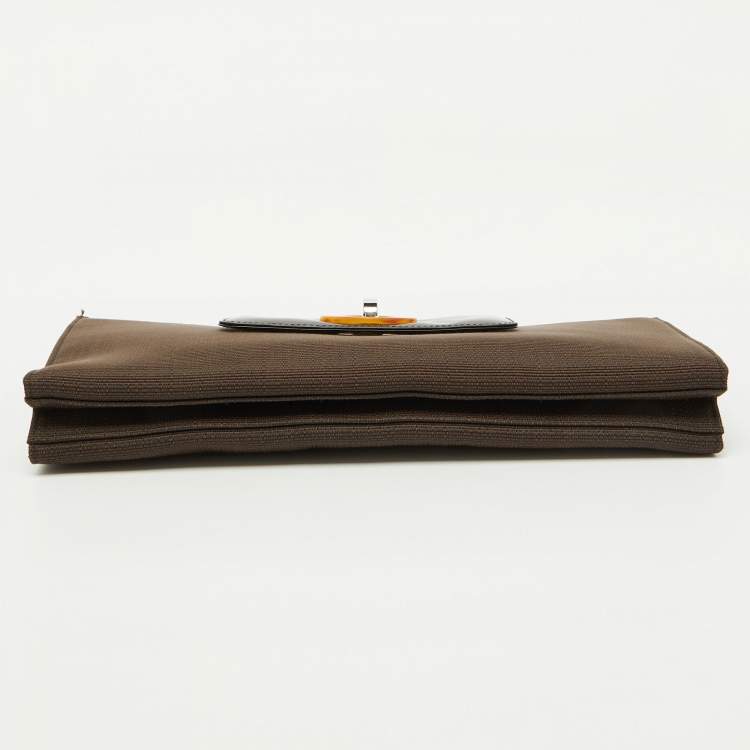 Pre Owned Dior Dark Brown Canvas and Leather Vintage Flap Clutch