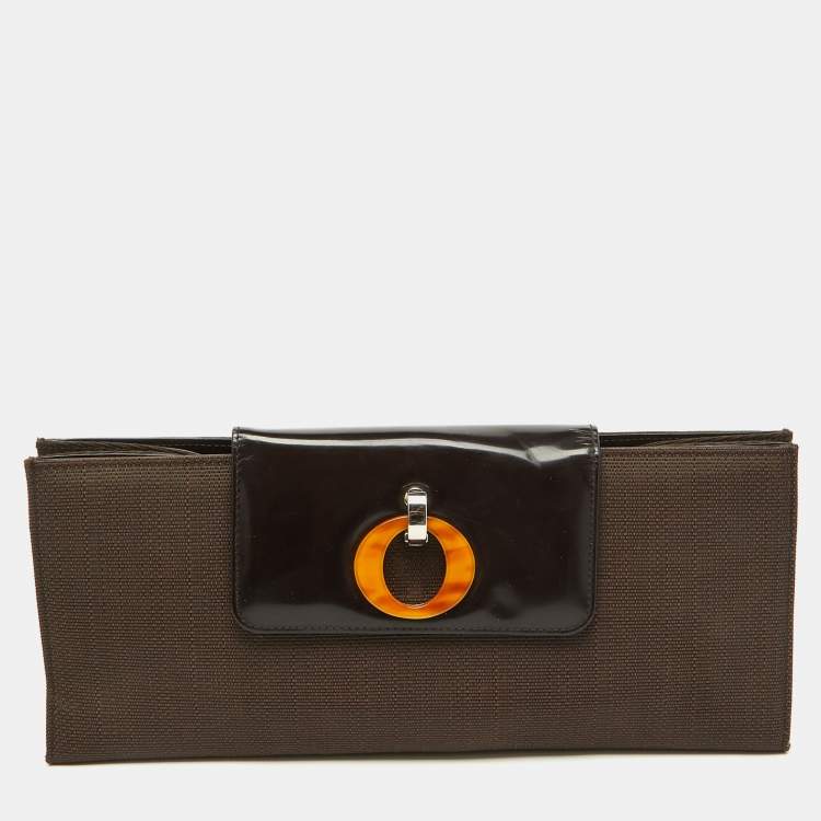 Pre Owned Dior Dark Brown Canvas and Leather Vintage Flap Clutch