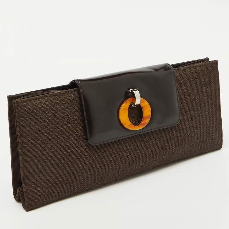 Pre Owned Dior Dark Brown Canvas and Leather Vintage Flap Clutch